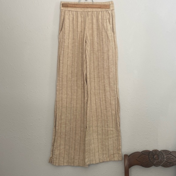 DREW Pants - Anthropologie Drew Linen Blend Wideleg Side Split Tan Pants | Size XS